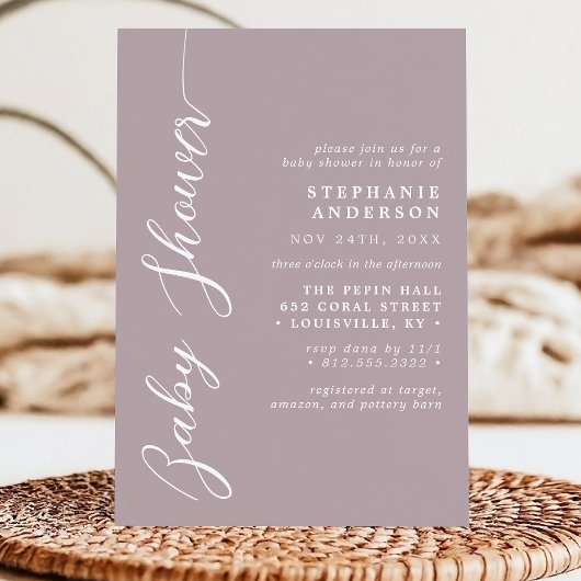 Dusty Lavender Eenvoudig Modern Script Baby shower Kaart
