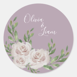 Dusty Lavender Elegant Floral Script Wedding Ronde Sticker