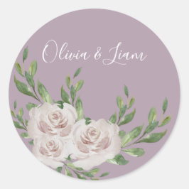 Dusty Lavender Floral Elegant Script Wedding Ronde Sticker