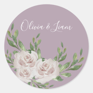 Dusty Lavender Floral Elegant Script Wedding Ronde Sticker