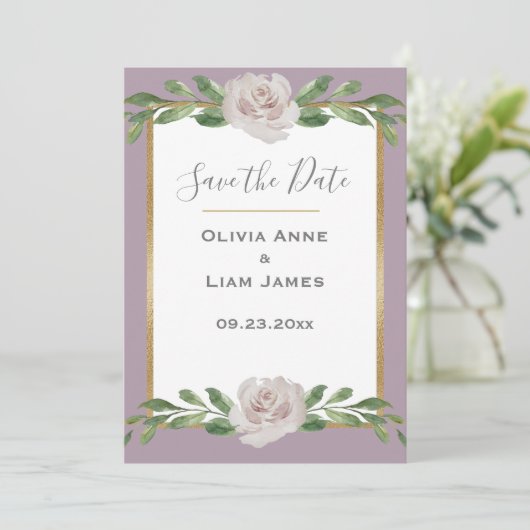 Dusty Lavender Floral Elegant Script Wedding Save The Date (Staand voorkant)