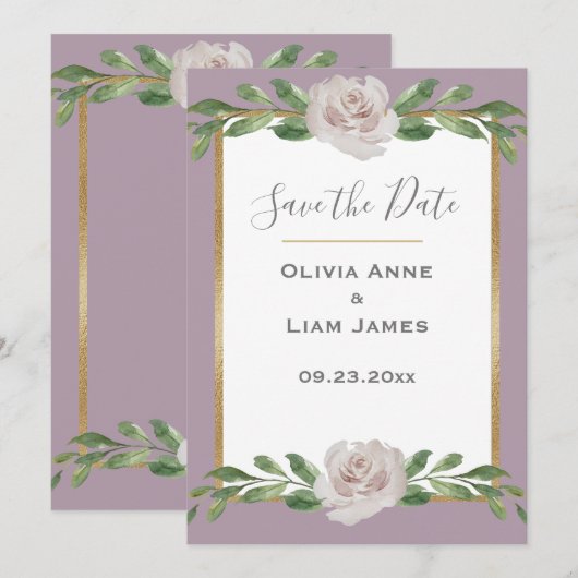 Dusty Lavender Floral Elegant Script Wedding Save The Date (Voorkant / Achterkant)