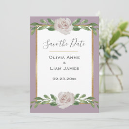 Dusty Lavender Floral Elegant Script Wedding Save The Date