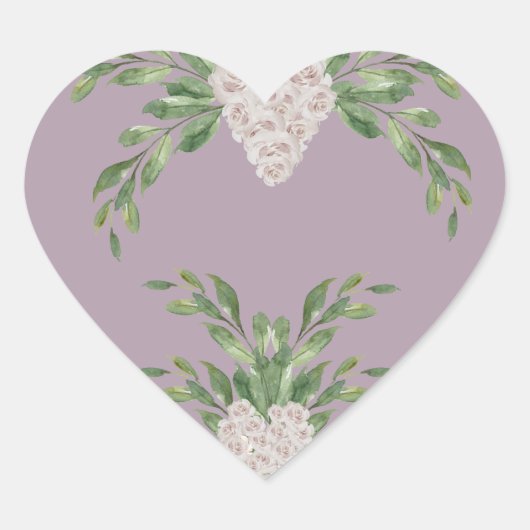 Dusty Lavender Floral Romantic Modern Script Hart Sticker (Voorkant)