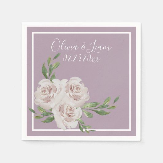 Dusty Lavender Floral Romantic Modern Script Servet (Voorkant)