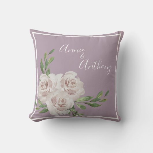 Dusty Lavender Floral Romantic Names Wedding Kussen (Voorkant)