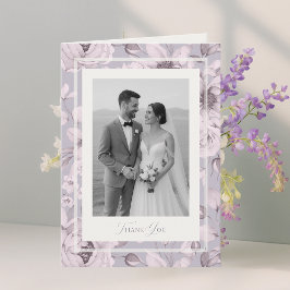 Dusty Lavender Floral Wedding Photo Thank You Card