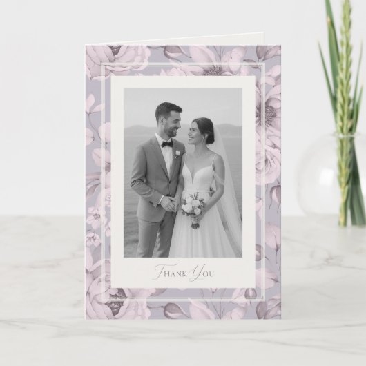 Dusty Lavender Floral Wedding Photo Thank You Card (Voorkant)