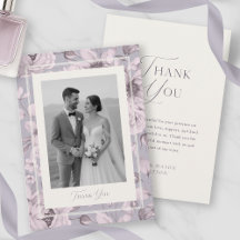 Dusty Lavender Floral Wedding Photo Thank You Card