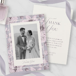 Dusty Lavender Floral Wedding Photo Thank You Card Kaart