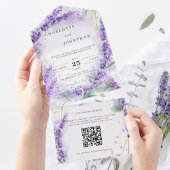 Dusty Lavender Foliage Modern QR Code Weddenschap All In One Uitnodiging