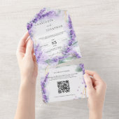 Dusty Lavender Foliage Modern QR Code Weddenschap All In One Uitnodiging (Afscheurbaar)