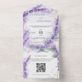 Dusty Lavender Foliage Modern QR Code Weddenschap All In One Uitnodiging (Binnen)