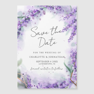 Dusty Lavender Foliage Modern Waterverf Wedding Magnetische Uitnodiging