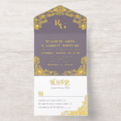 Dusty Lavender Gold Foil Rozen Monogram All In One Uitnodiging (Binnenkant)