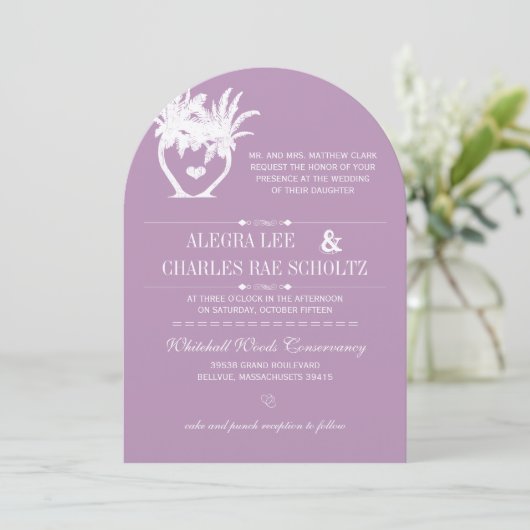 Dusty Lavender Paarse Beach Destination Wedding Kaart (Staand voorkant)