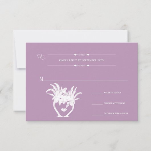 Dusty Lavender Paarse Beach Destination Wedding RSVP Kaartje (Voorkant)