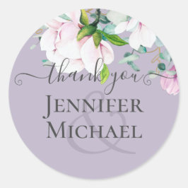 Dusty Lavender Pink Magnolias Eucalyptus Hartelijk Ronde Sticker