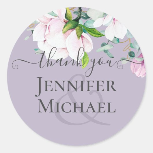 Dusty Lavender Pink Magnolias Eucalyptus Hartelijk Ronde Sticker (Voorkant)