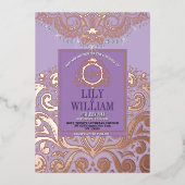 Dusty Lavender PinkGold Classic Monogram Huwelijk Folie Uitnodiging (Voorkant)