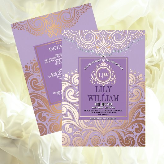 Dusty Lavender PinkGold Classic Monogram Huwelijk Folie Uitnodiging