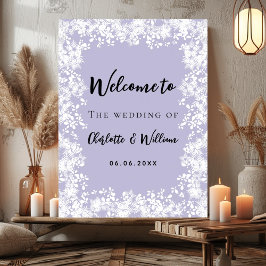 Dusty lavender snowflakes wedding welcome sign poster