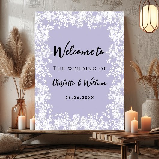 Dusty lavender snowflakes wedding welcome sign poster