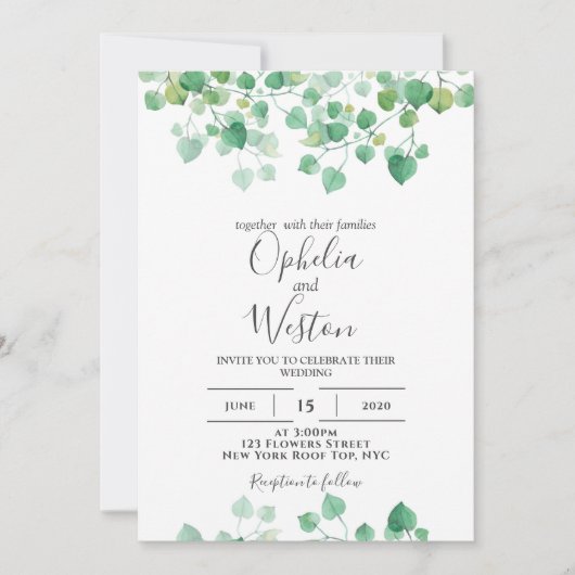 Dusty Leaf Greenery Modern Wedding Kaart (Voorkant)