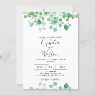 Dusty Leaf Greenery Modern Wedding Kaart