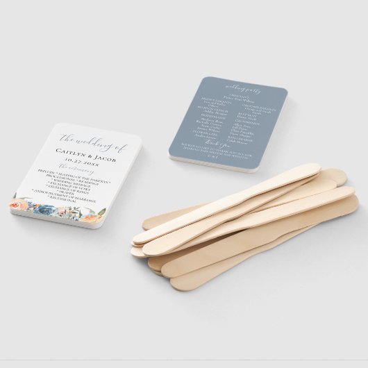 Dusty leisteen blauwe perzik botanische bruiloft p handwaaier (Niet-gemonteerd)