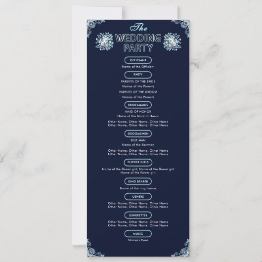 Dusty Light Blue Floral Navy Boho Wedding Program (Achterkant)