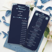 Dusty Light Blue Floral Navy Boho Wedding Program