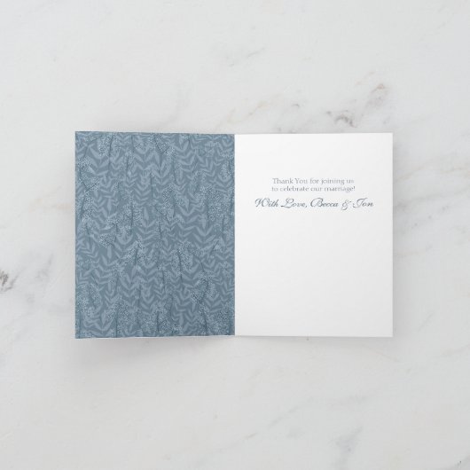 Dusty Light Blue Wedding Botanical Bedankkaart (Binnen)