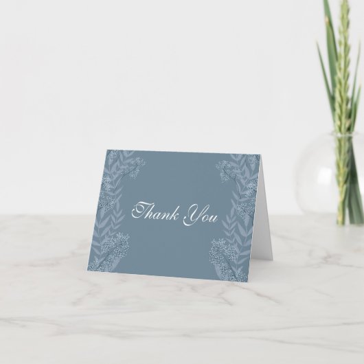 Dusty Light Blue Wedding  Botanical Bedankkaart (Voorkant)