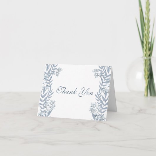 Dusty Light Blue Wedding  Botanical Bedankkaart (Voorkant)