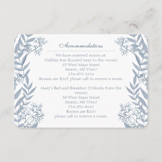 Dusty Light Blue Wedding  Botanical Enclosu Informatiekaartje (Achterkant)