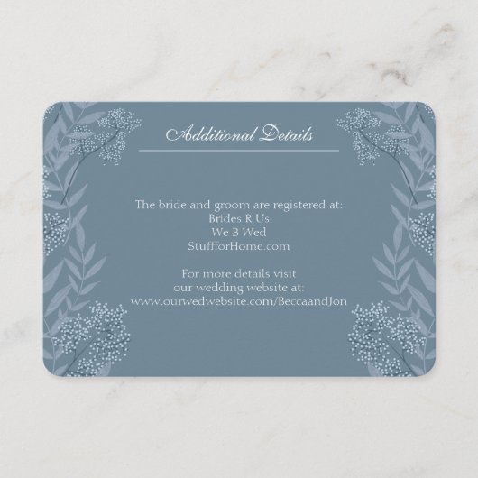 Dusty Light Blue Wedding  Botanical Enclosu Informatiekaartje (Voorkant)