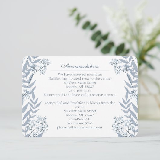 Dusty Light Blue Wedding  Botanical Enclosu Informatiekaartje (Staand voorkant)