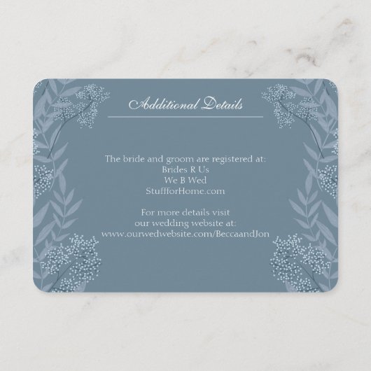 Dusty Light Blue Wedding  Botanical Enclosu Informatiekaartje (Achterkant)