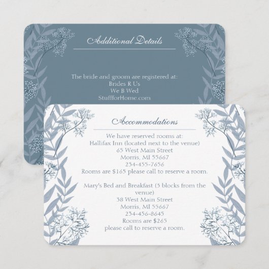 Dusty Light Blue Wedding  Botanical Enclosu Informatiekaartje (Voorkant / Achterkant)