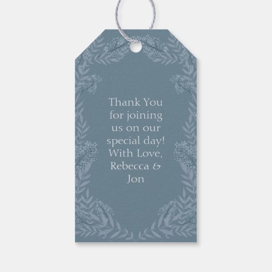 Dusty Light Blue Wedding  Botanical Gift Ta Cadeaulabel (Achterkant)