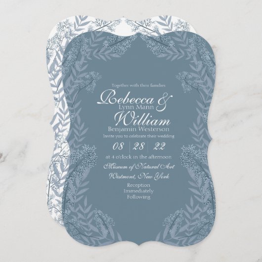 Dusty Light Blue Wedding Botanical Kaart (Voorkant / Achterkant)