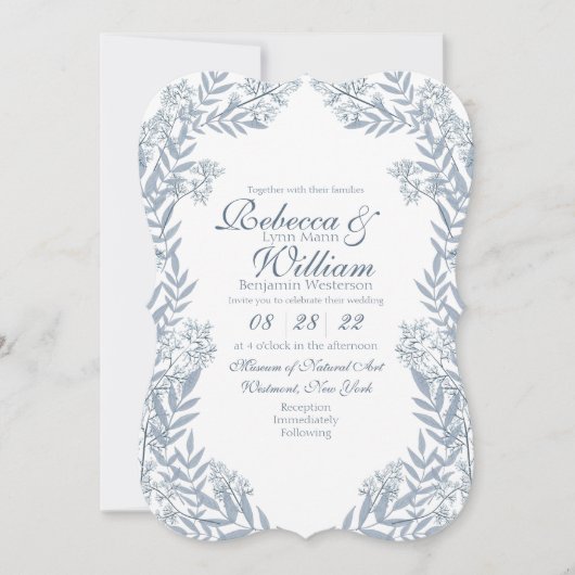 Dusty Light Blue Wedding  Botanical Kaart (Voorkant)