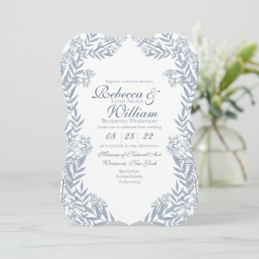 Dusty Light Blue Wedding  Botanical Kaart (Staand voorkant)