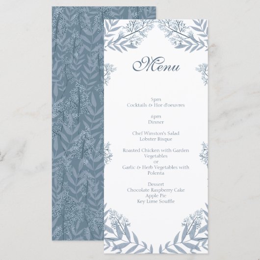 Dusty Light Blue Wedding Botanical Menu (Voorkant / Achterkant)