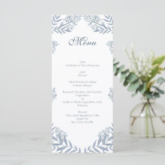Dusty Light Blue Wedding  Botanical Menu (Staand voorkant)