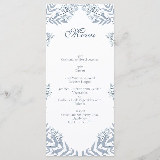 Dusty Light Blue Wedding  Botanical Menu (Voorkant)
