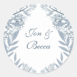 Dusty Light Blue Wedding  Botanical Ronde Sticker