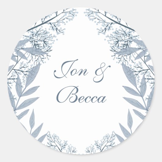 Dusty Light Blue Wedding  Botanical Ronde Sticker (Voorkant)