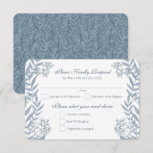 Dusty Light Blue Wedding Botanical RSVP